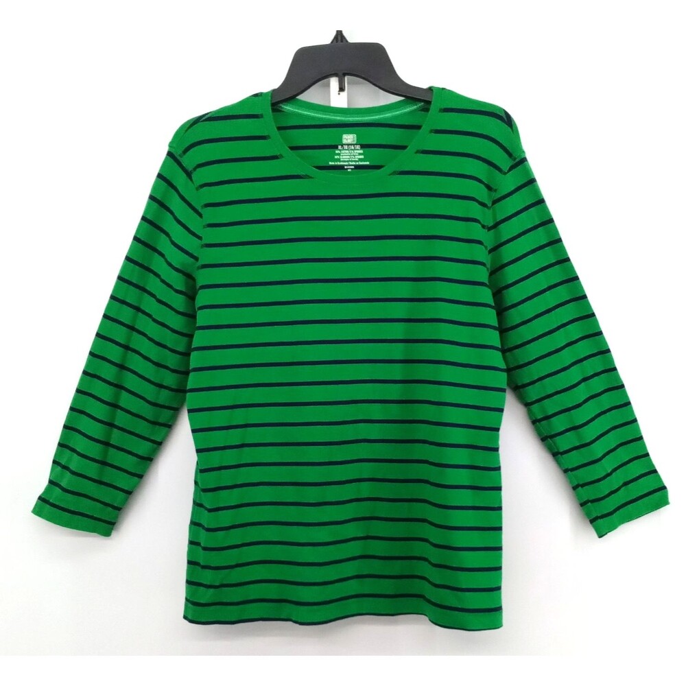 George Shirt Womens Size XL Green Striped Round Neck Casual Pullover Top